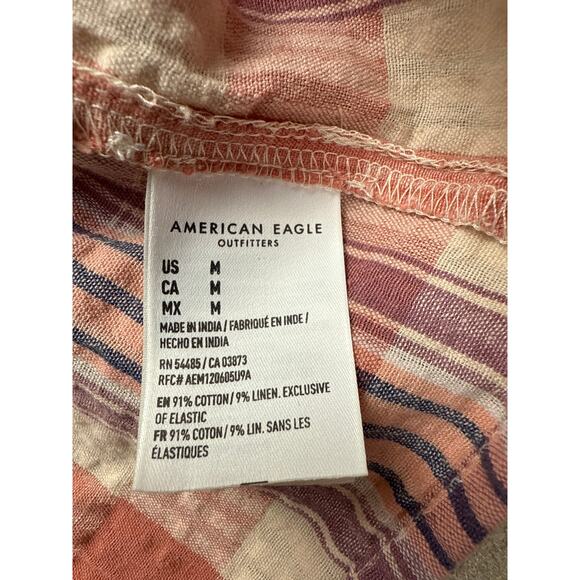 American Eagle Crop Top Plaid Elastic Top Drawstring Wide Straps Cotton Size M - Picture 5 of 5